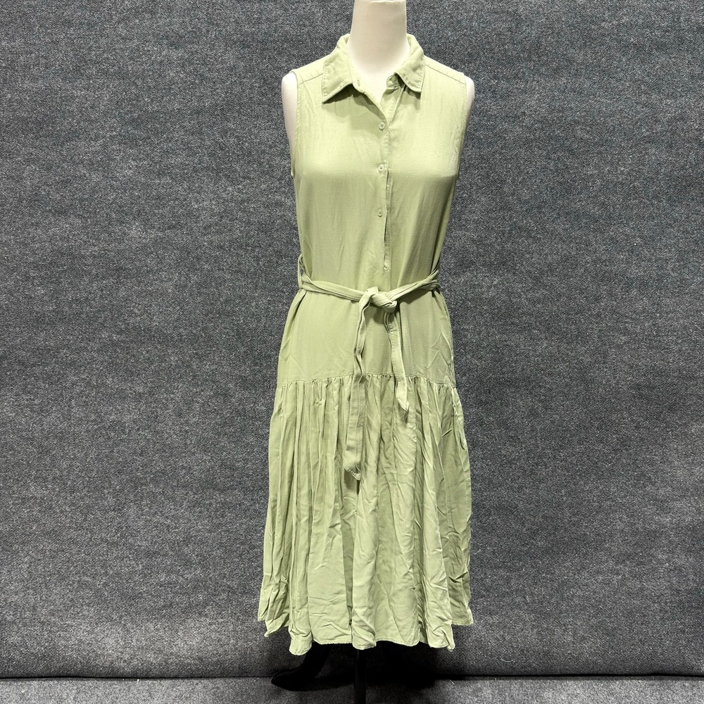 Marissa Webb Dress Womens M Green Collared Sleeveless Belted Shirt Midi Sundress